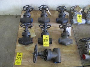 LOT (7) TO INCLUDE: (4) VALVE, GLOBE TYPE, 2" SIZE, 800 LB RATING, CARBON STL MATERIAL, A105 SPECIFICATION, SOCKET WELD CONNECTIONS, BOLTED BONNET, OUTSIDE SCREW AND YOKE STYLE, HARDFACED TRIM, HANDWHEEL OPERATOR. PART # SW12141FHF 2", (2) VALVE, GLOBE TYPE, 2" SIZE, 800 LB RATING, CARBON STL MATERIAL, THD CONNECTIONS. PART # 12141FHF-2", (1) VALVE, GATE TYPE, 2" SIZE, 1500 LB RATING, CARBON STL MATERIAL, SOCKETWELD CONNECTIONS, A105 SPECIFICATION, BOLTED BONNET, OS&Y STYLE, HARDFACED SEATS TRIM. PART # SW15111FHF 2" (W-51) LOADING & HANDLING FEE $15-